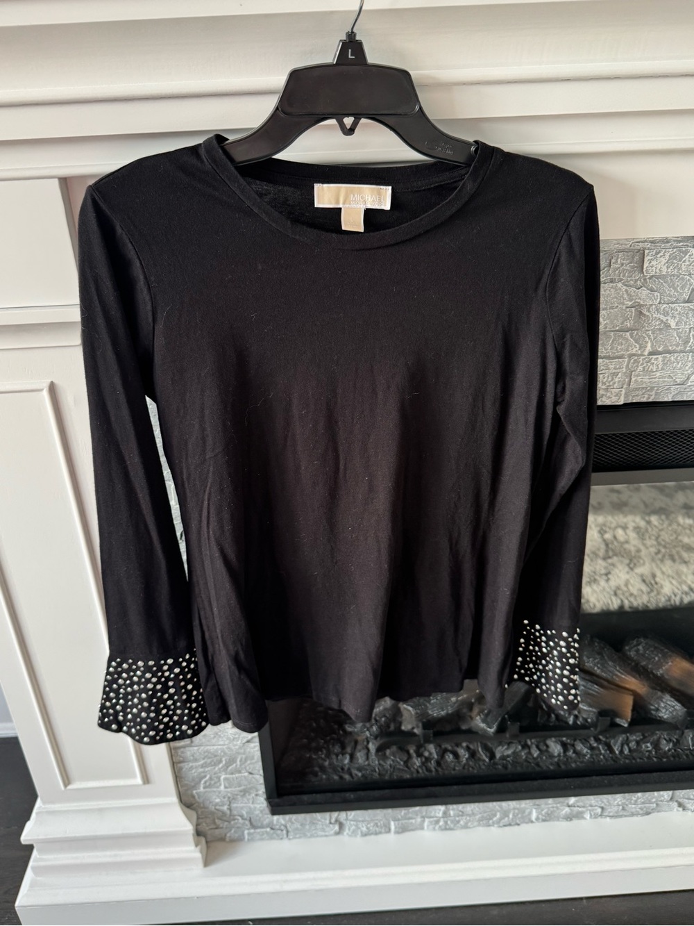 Michael Kors Black Long-Sleeve Top with Studded Flared Cuffs